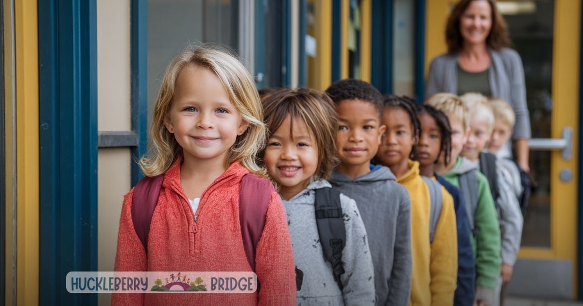 Making Easy Transitions at School. Kids standing in line outside school.