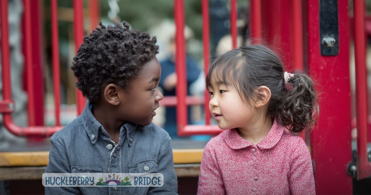 Two kids sitting next to each other on the playground