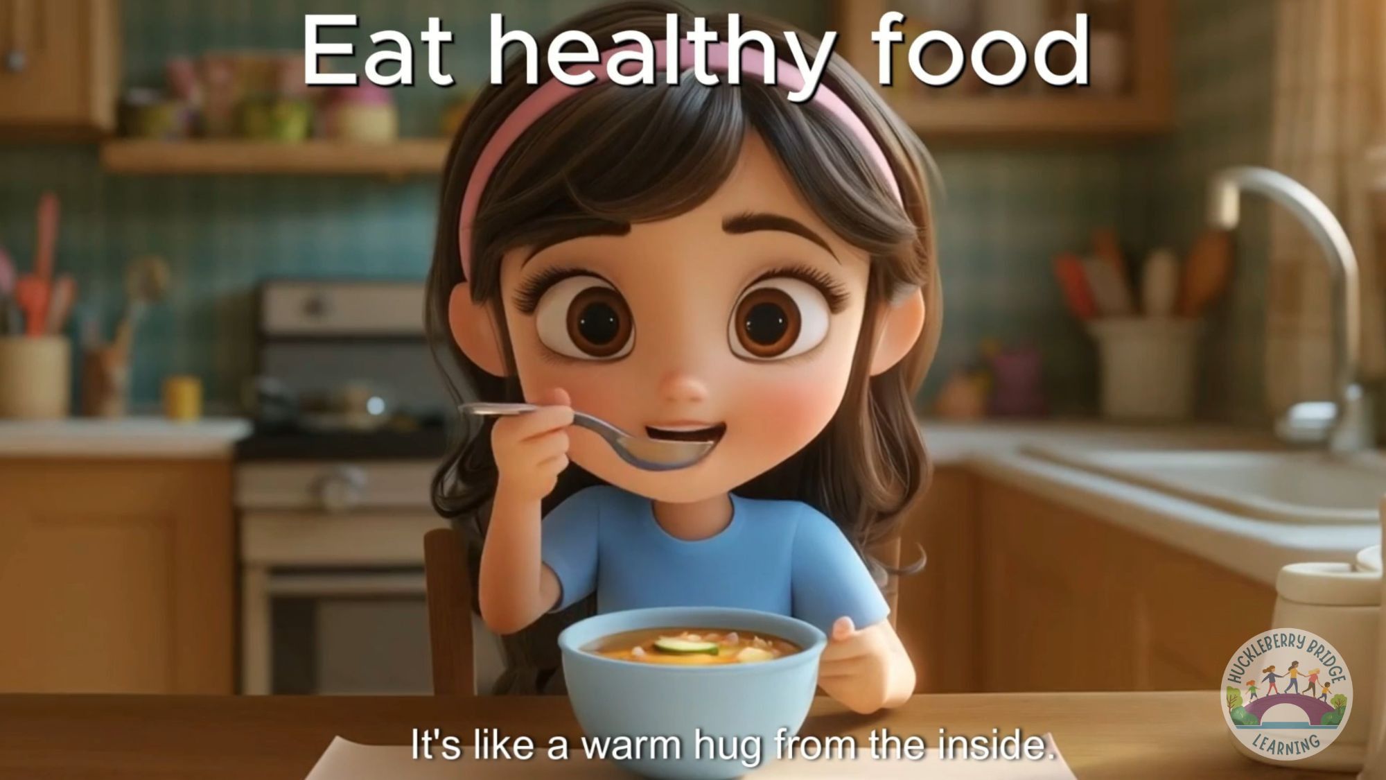 Girl eating a bowl of chicken soup